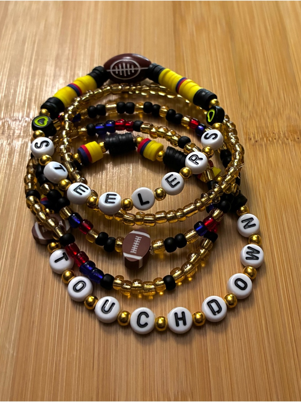 Steelers Touchdown Beaded Stretch Bracelet Set - Black & Gold